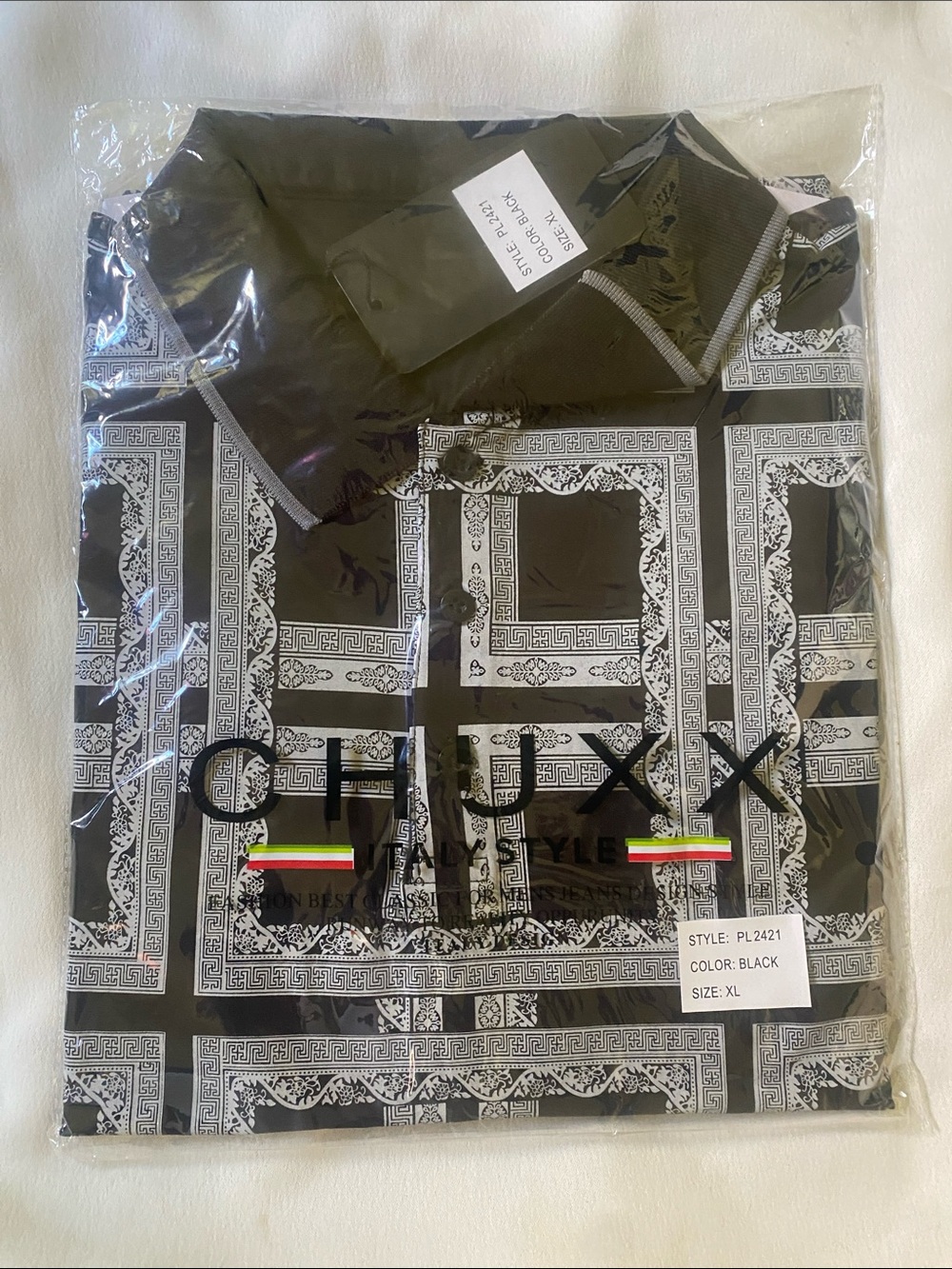 Black Patterned Polo Shirt